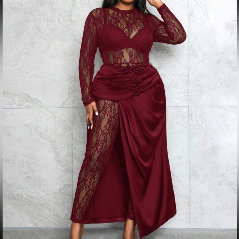 Elegant Burgundy Lace Dress
